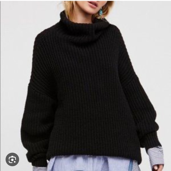 Free People swim too deep Black Turtleneck Sweater - Picture 2 of 13